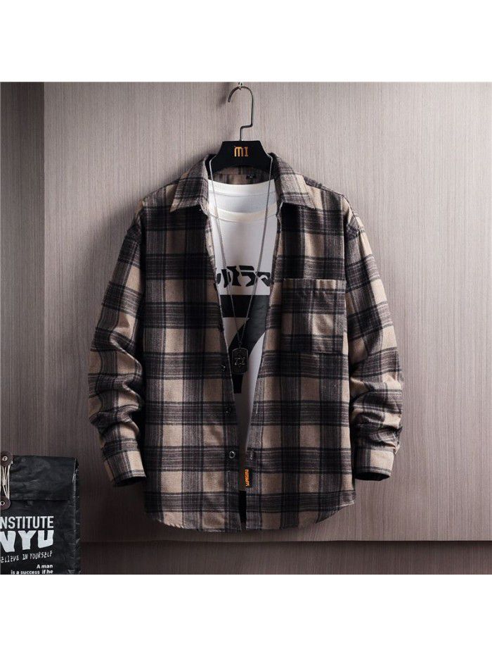Autumn men's long sleeve shirt Korean casual Stripe Shirt Men's cotton shirt cardigan men's top 