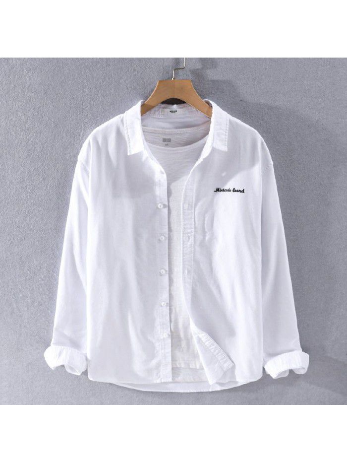 Men's soft washable Oxford long sleeve cotton casual versatile solid color shirt slim white shirt trendy man 9424 