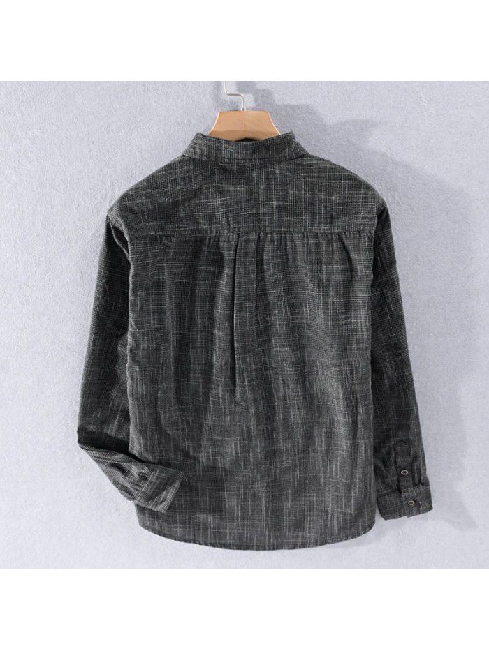 Four seasons men's fashion cool long sleeve shirt Japanese fresh fashion men's cotton simple shirt simple 9391 