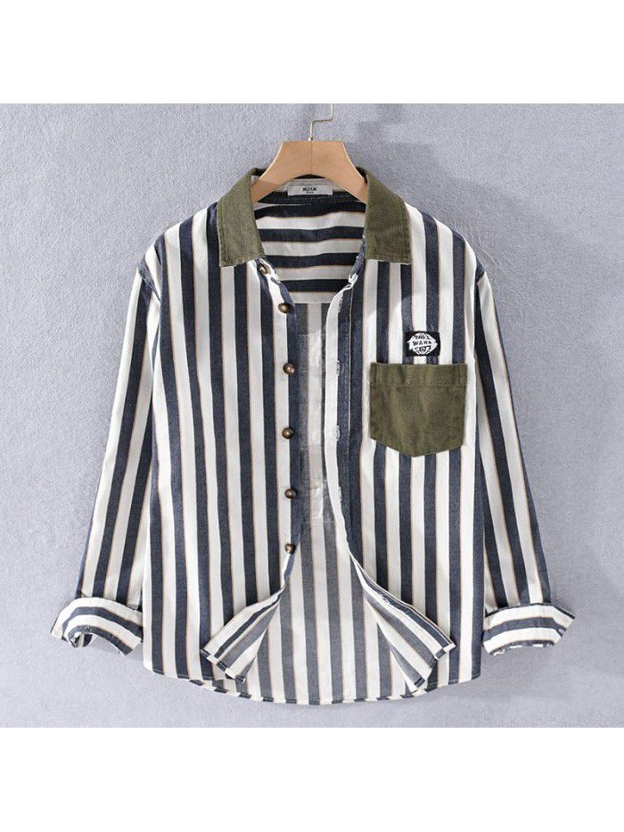 Spring and autumn men's fashion long sleeve shirt fashion retro logo Japanese fashion youth shirt 9386 
