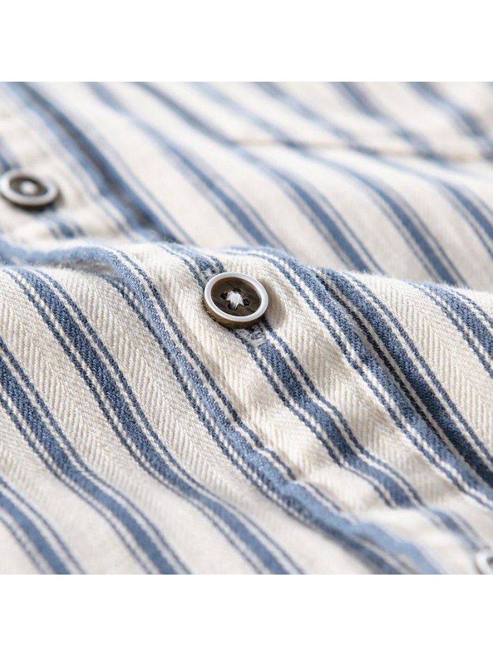 Men's spring and autumn casual stripe cotton shirt loose and comfortable youth Lapel classic fashion art cotton shirt 9352 