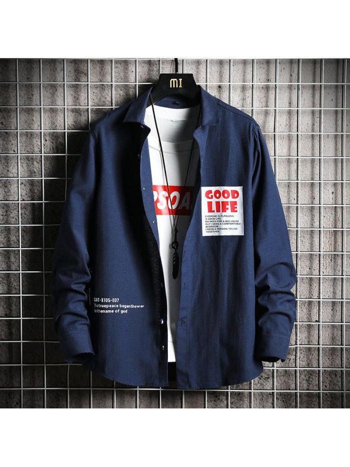  spring new men's shirt Korean fashion Slim Fit Shirt Men's fashion Lapel cardigan men's top 
