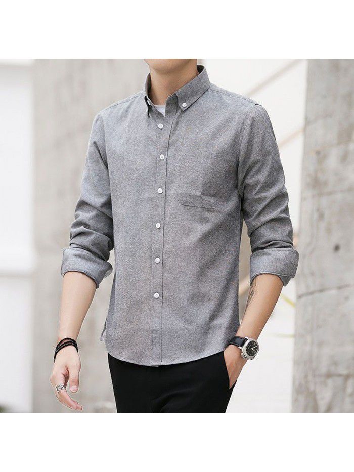 men's long sleeve shirt spring autumn casual slim solid color shirt Korean version shirt men's student trend 