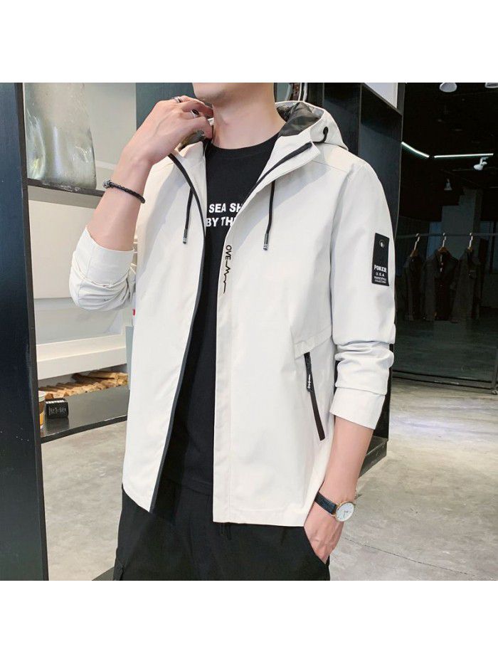 Men's jacket spring autumn new Hooded Jacket youth Korean fashion fashion simple men's casual coat 