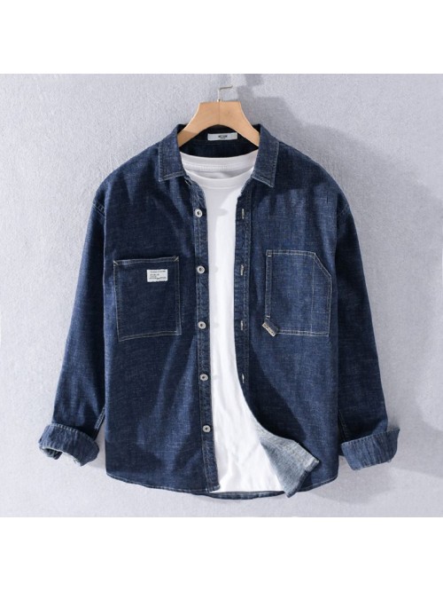 Denim shirt men's long sleeve Korean fashion ...
