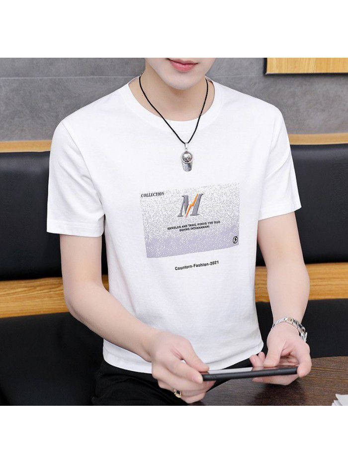  summer new short sleeve t-shirt men's fashion trend leisure slim round neck printing men's T-shirt wholesale 