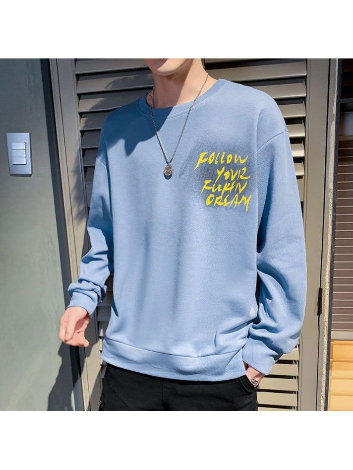 New 7.22 spring Korean new men's natural scenery Pullover youth popular round neck men's long sleeve T-shirt 