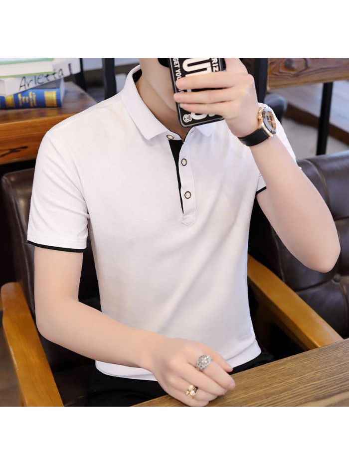  summer new men's Polo Shirt Short Sleeve sports fashion Lapel T-shirt trend slim men's student trend 