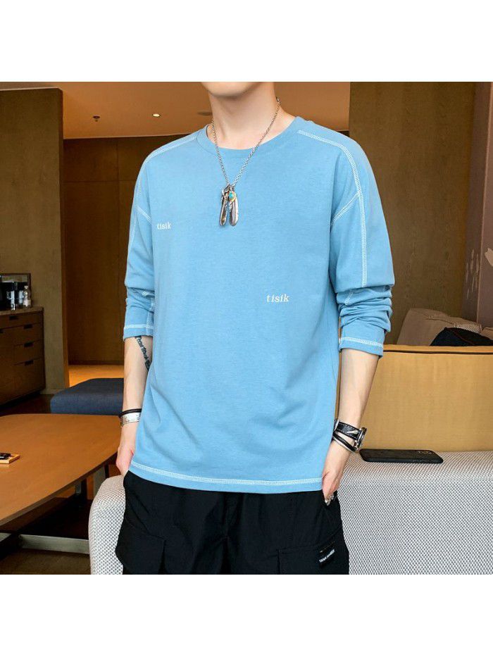 autumn new men's long sleeve t-shirt men's elastic top men's cotton Korean round neck T-shirt 