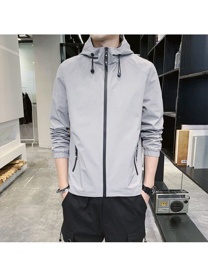 Men's jacket spring autumn new Hooded Jacket youth Korean fashion fashion simple men's casual coat 