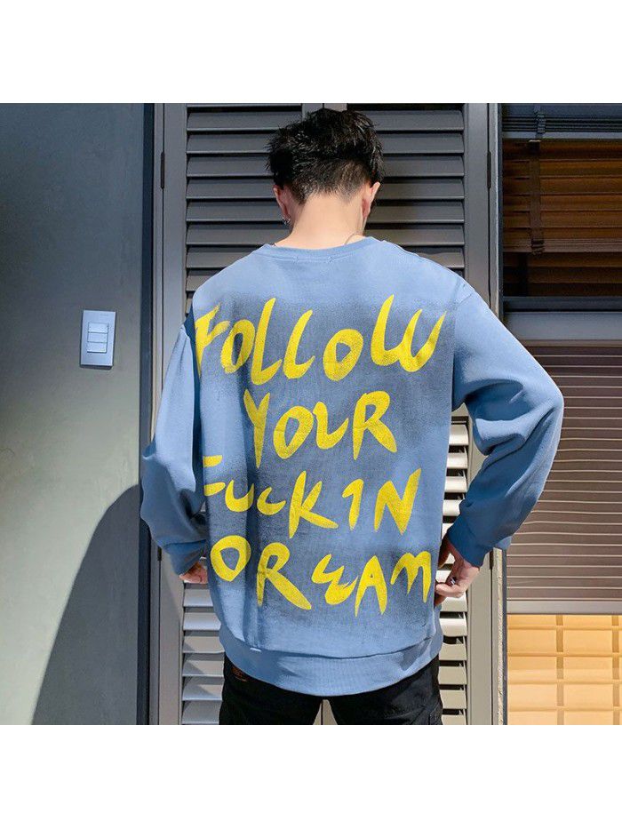 New 7.22 spring Korean new men's natural scenery Pullover youth popular round neck men's long sleeve T-shirt 