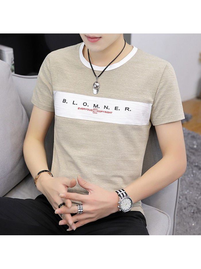  new summer men's short sleeve cotton t-shirt men's casual slim round neck color matching base shirt men's wholesale 