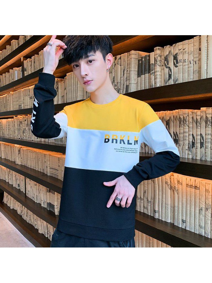  spring new men's T-shirt Korean slim round neck long sleeve casual T-shirt men's top 
