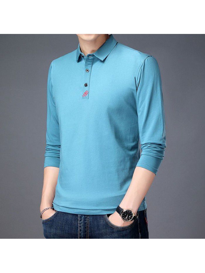  spring and autumn cotton long sleeve t-shirt men's casual slim fitting round neck men's shirt T-shirt middle aged Dad 
