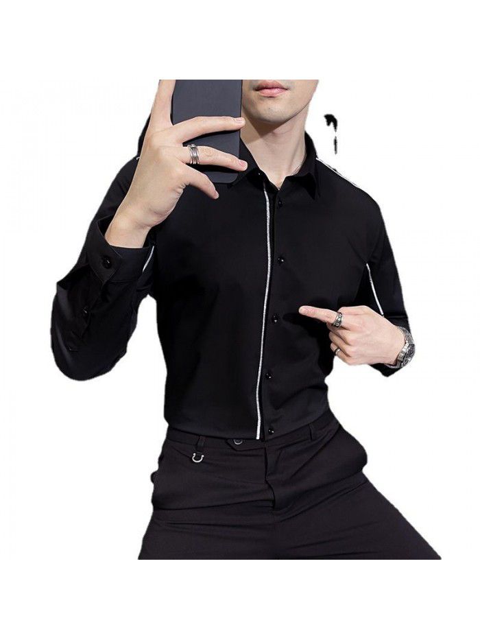  spring and summer shirt men's Korean version slim Lapel men's Striped Shirt Men's casual business professional shirt 