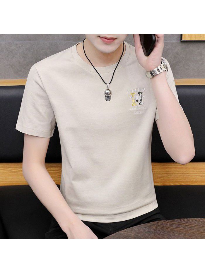  summer new short sleeve t-shirt men's fashion trend leisure slim round neck printing men's T-shirt wholesale 