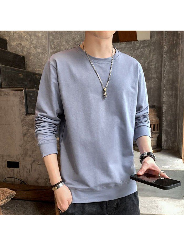 Men's  spring and autumn new cotton long sleeve t-shirt men's Korean leisure base shirt men's top student trend 