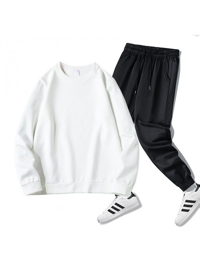 Long sleeve round neck sweater suit men's leisure sports running fitness suit long pants men's two piece suit trend 