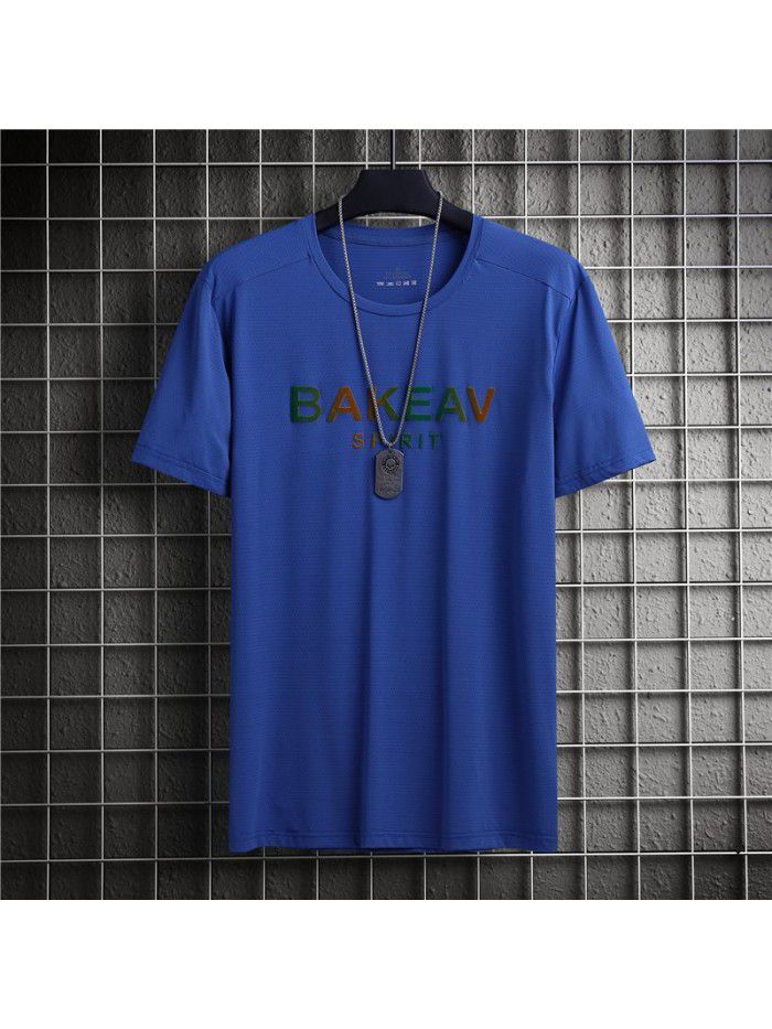 Ice cool and breathable short sleeve t-shirt men's quick drying mesh large air conditioner elastic summer men's T-shirt half sleeve 