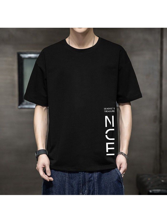 Breathable short sleeve t-shirt men's  summer new men's cotton casual loose half sleeve t-shirt men's wear 