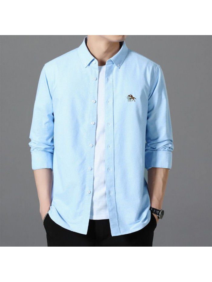 New Oxford spinning long sleeve shirt casual men's wear lining comfortable embroidery base shirt business youth trend 