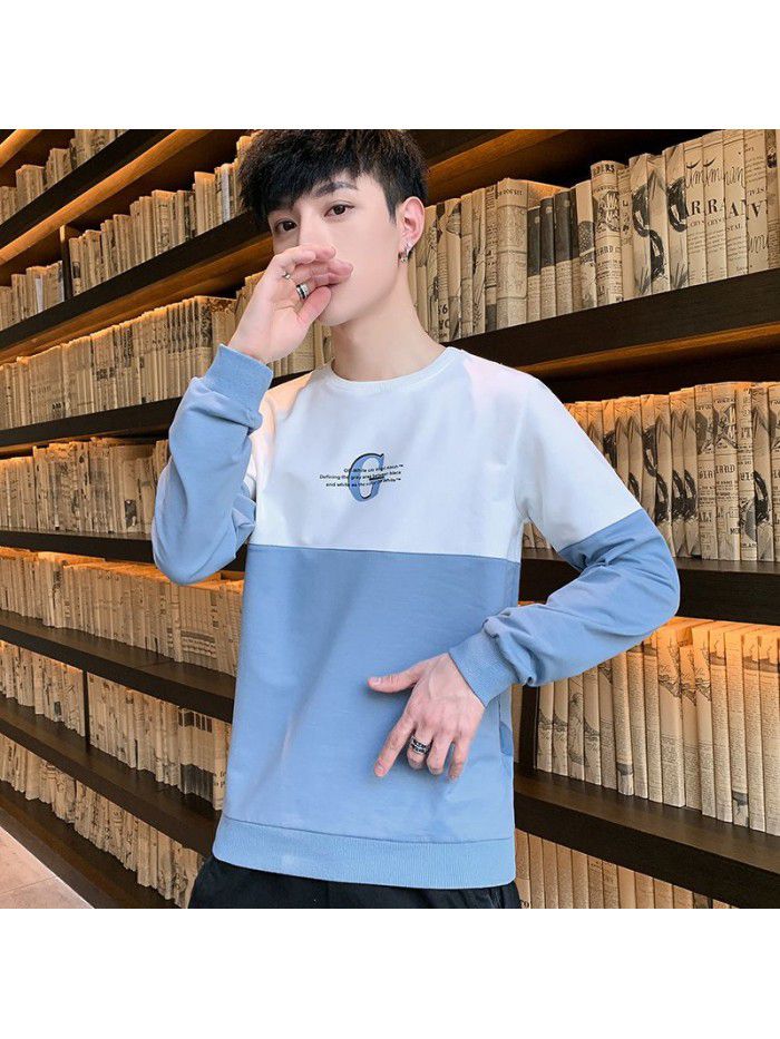  spring new men's T-shirt Korean slim round neck long sleeve casual T-shirt men's top 