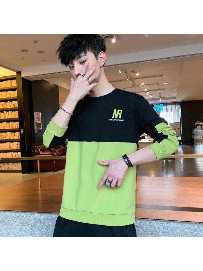  spring new men's T-shirt Korean slim round neck long sleeve casual T-shirt men's top 