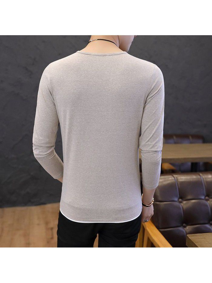  autumn popular men's T-shirt with base coat fashion men's long sleeve T-shirt Korean men's T-shirt 