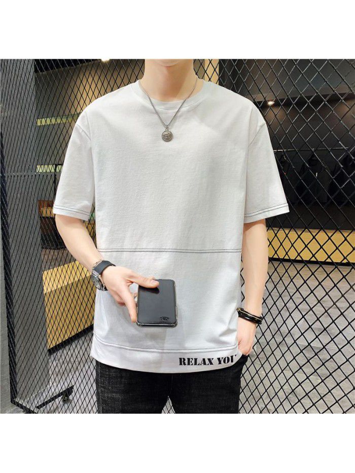  summer new men's T-shirt youth casual versatile half sleeve T-shirt loose tooling student top 