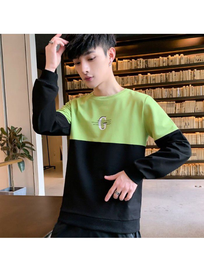  spring new men's T-shirt Korean slim round neck long sleeve casual T-shirt men's top 