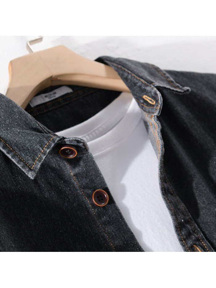 Japanese Long Sleeve denim shirt men's fashion wear autumn thin casual top youth cotton shirt coat 9412 
