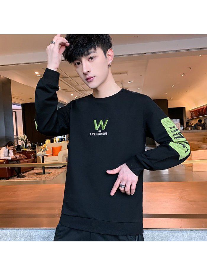  spring new men's T-shirt Korean slim round neck long sleeve casual T-shirt men's top 