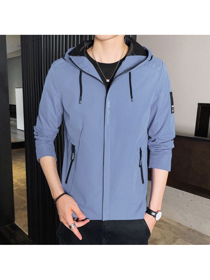 Men's jacket spring autumn new Hooded Jacket youth Korean fashion fashion simple men's casual coat 