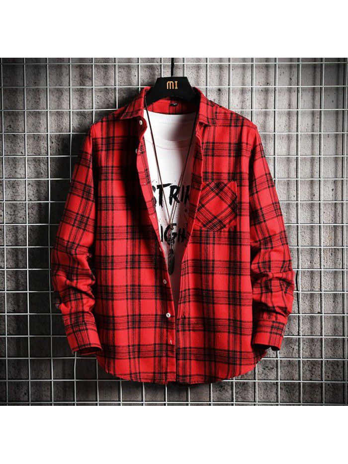  spring new men's shirt Korean fashion Slim Fit Shirt Men's fashion Lapel cardigan men's top 