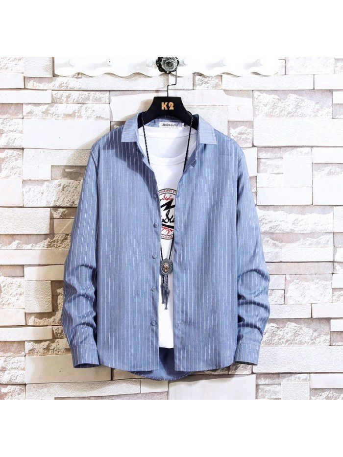  autumn new men's shirt fashion leisure long sleeve Lapel shirt cardigan men's National Fashion Top 