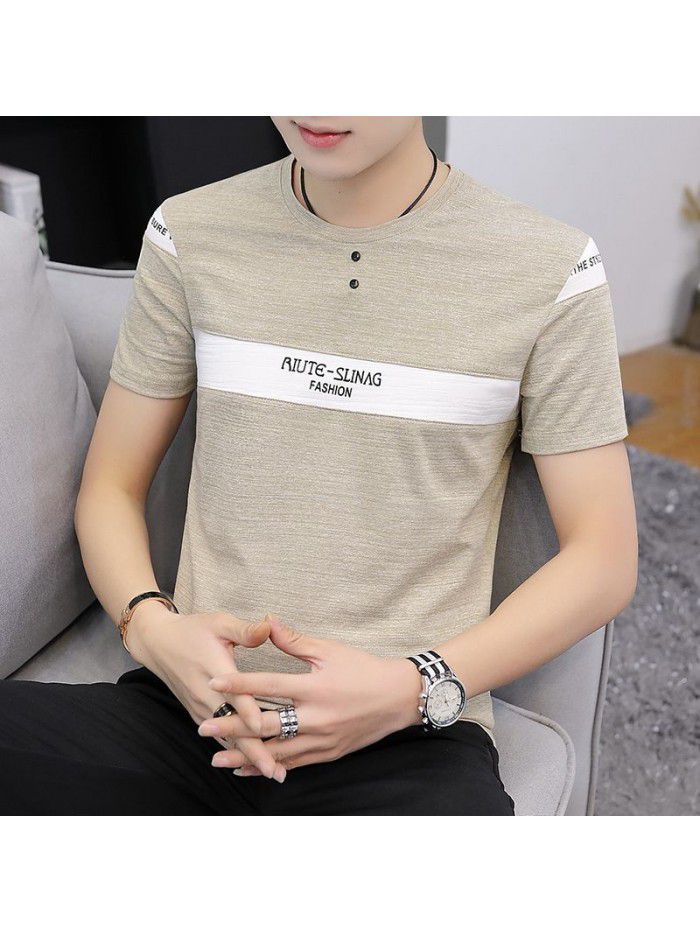  new summer men's short sleeve cotton t-shirt men's casual slim round neck color matching base shirt men's wholesale 