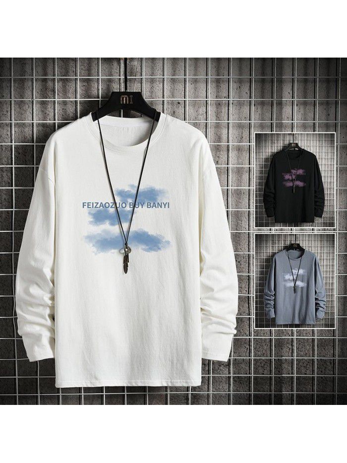 autumn new long sleeve t-shirt men's Korean round neck trend slim casual base coat men's fashion 