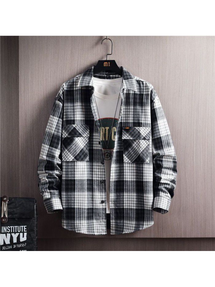 Autumn men's long sleeve shirt Korean casual Stripe Shirt Men's cotton shirt cardigan men's top 