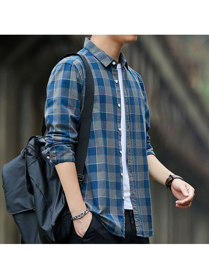 Plaid Shirt Men's spring  new fashion fashion fashion brand spring and autumn long sleeve shirt casual Japanese men's coat 