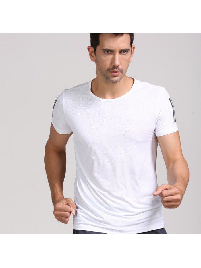 Ice cool and breathable short sleeve t-shirt men's mesh quick drying air conditioner elastic summer large T-shirt half sleeve fashion 