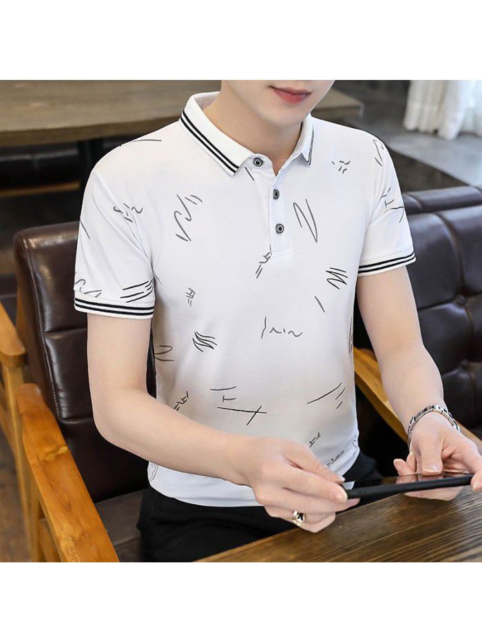  summer men's short sleeve polo shirt Korean slim Lapel thin short sleeve t-shirt men's casual top 