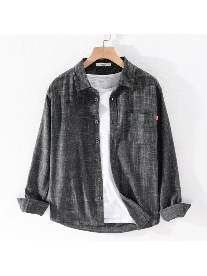 Four seasons men's fashion cool long sleeve shirt Japanese fresh fashion men's cotton simple shirt simple 9391 