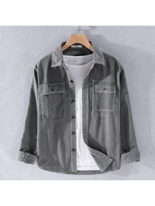Men's fashion cotton long sleeve shirt in spr...