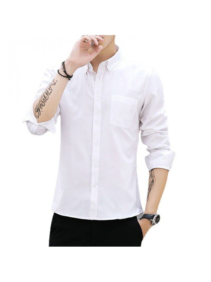 men's long sleeve shirt spring autumn casual slim solid color shirt Korean version shirt men's student trend 