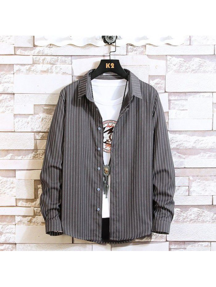  autumn new men's shirt fashion leisure long sleeve Lapel shirt cardigan men's National Fashion Top 