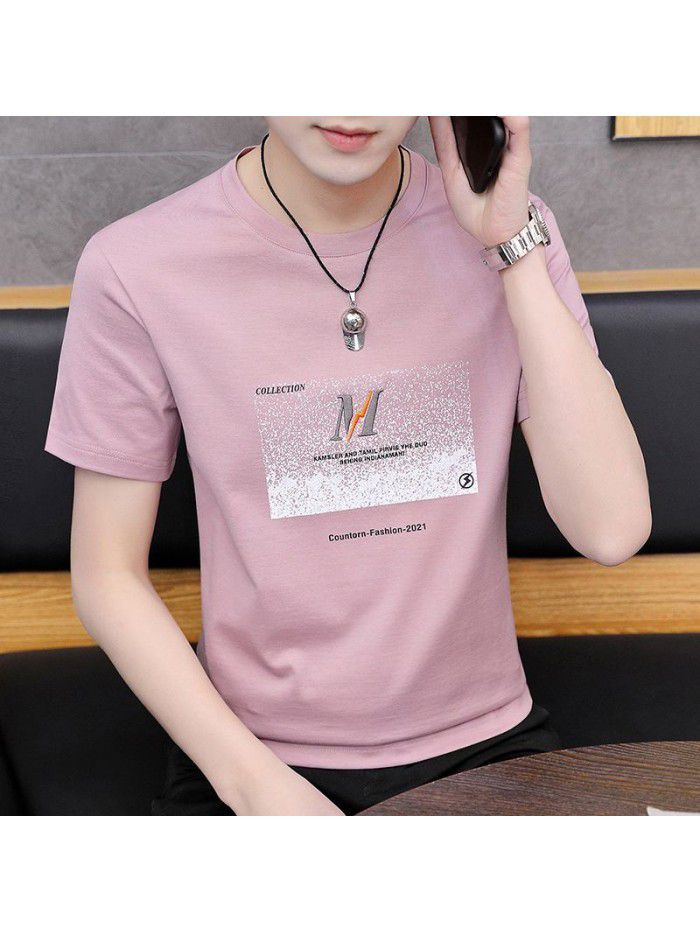  summer new short sleeve t-shirt men's fashion trend leisure slim round neck printing men's T-shirt wholesale 