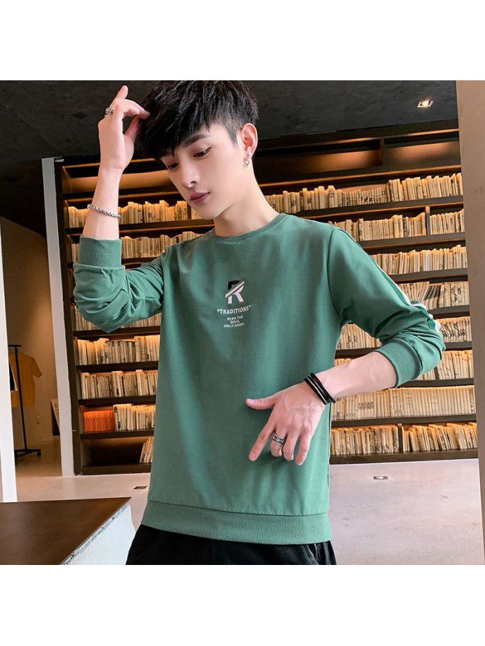  spring new men's T-shirt Korean slim round neck long sleeve casual T-shirt men's top 