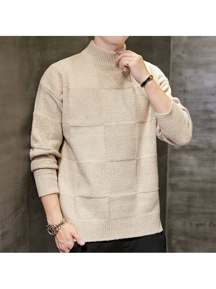 men's new Korean casual sweater autumn and winter slim high collar t-shirt men's warm base shirt men's wear 