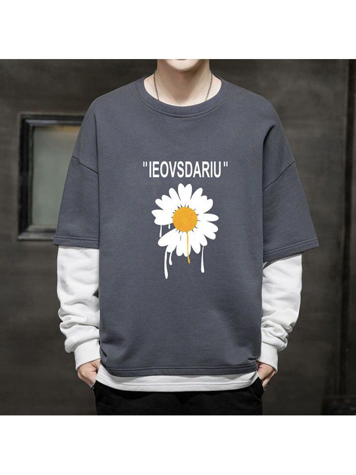  popular long sleeve t-shirt men's fashion Little Daisy loose round neck tooling Inst shirt men's National Fashion Top 