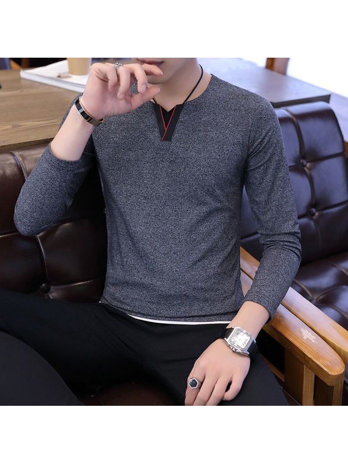  autumn popular men's T-shirt with base coat fashion men's long sleeve T-shirt Korean men's T-shirt 